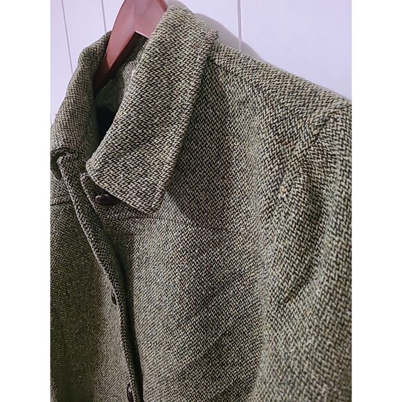 LL Bean Peacoat Womens Large Green Wool Silk Belt Vintage Fall Winter Classic - Picture 4 of 10